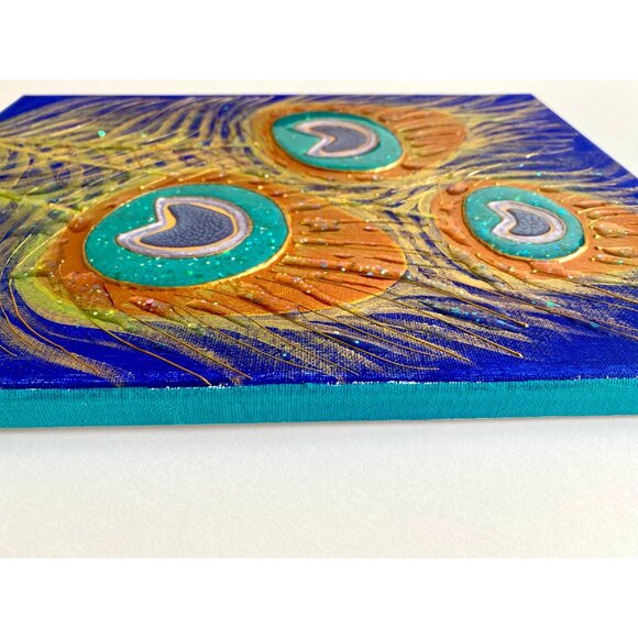 Peacock Sparkle Original Art Mixed Media Artwork Glittery Acrylic Resin Painting - Picture 6 of 7